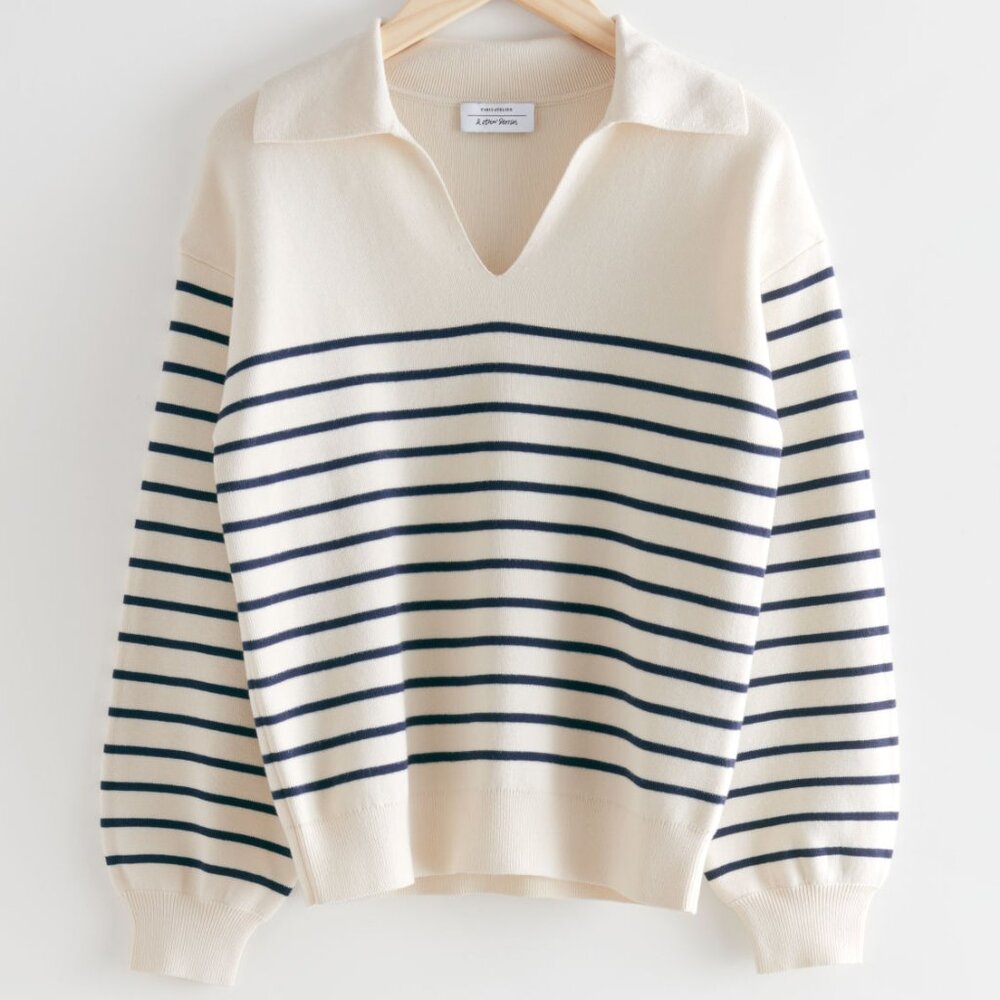 & Other Stories Collared Knit Stripe Sweater